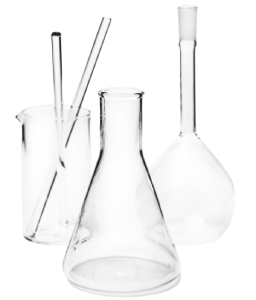 set of glass laboratory flasks